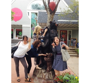Here I am with Ava, Emmy, and Leigh posing outside the amazing Red Balloon Bookshop in St. Paul, MN!